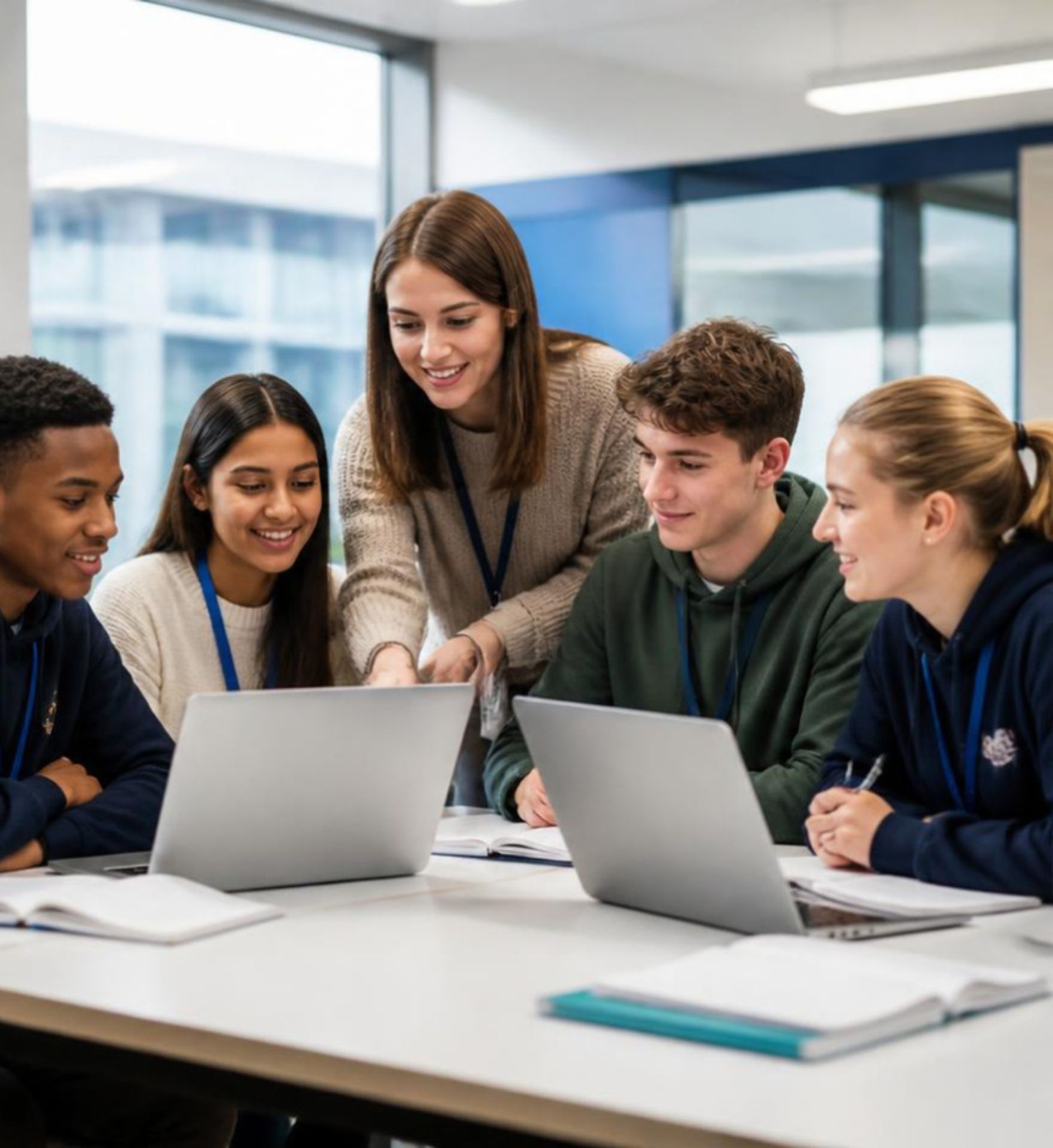 Sixth form students working together in a classroom